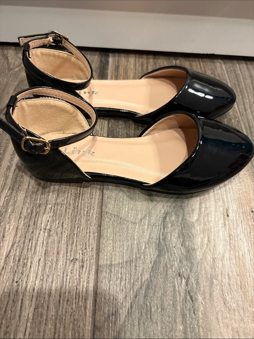 Girls Black Ankle-Strap Flats - Classic Patent Look - Size 1